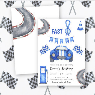 Convite Carro de Corrida em Aquarela Primeiro Aniversário