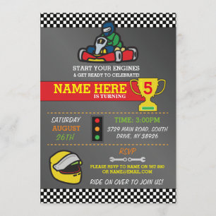 Convite Carro de Corrida, Karting Kart Festa de aniversári