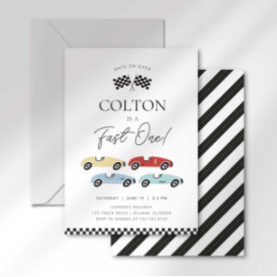 Convite Carro de Corrida Retro Feliz Primeiro Aniversário 