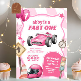 Convite Carro de Corrida Rosa Rápido Primeiro Aniversário 