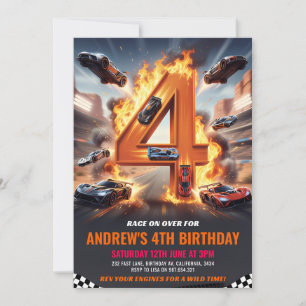 Convite Carro de Corrida Vermelho Aniversário de 4 anos
