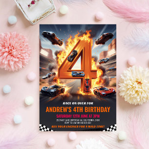 Convite Carro de Corrida Vermelho Aniversário de 4 anos