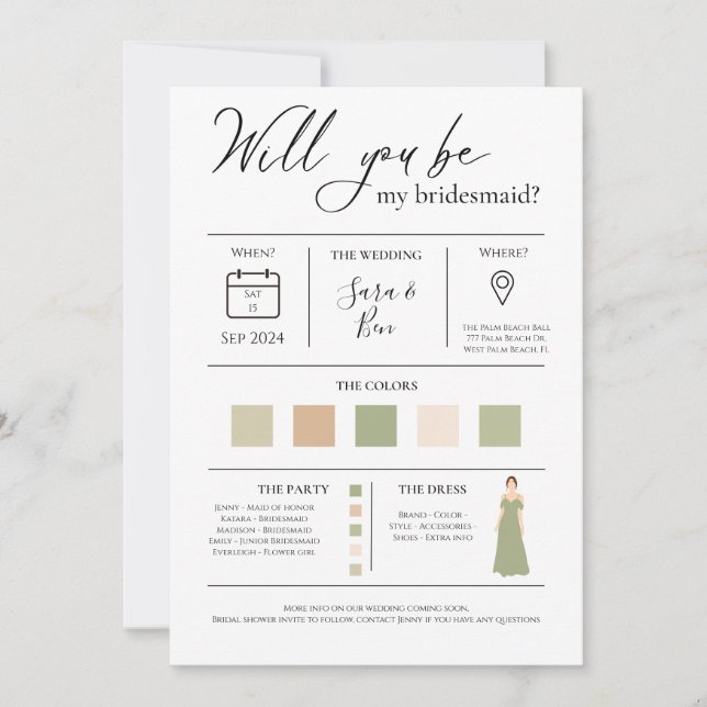 Convite Carro de Informações sobre Proposta de Bridesmaid  (Frente)