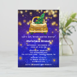 Convite Carro Dourado Feliz Natal Marinho Janto de estrela