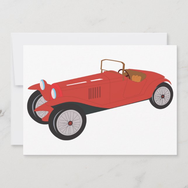 Convite Carro Esportivo Vermelho Antigo Roadster Clássico  (Frente)