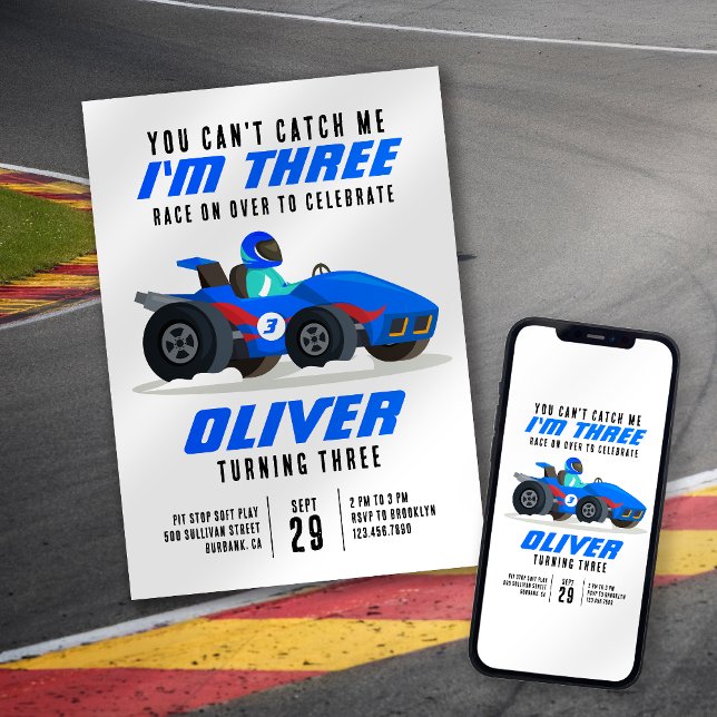 Convite Carro Race não pode me pegar aniversário de 3 anos (Criador carregado)