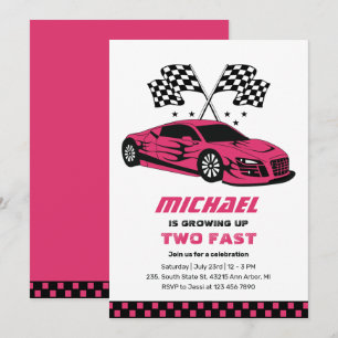 Convite Carro Race Rosa Dois segundo aniversário Rápido