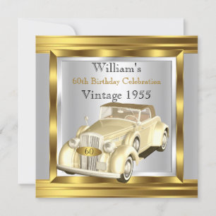 Convite Carro Retro Antigo Gatsby Deco Dourado Creme Prata