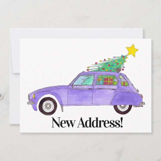 Convite Carro Roxo de Novo Endereço com Presentes (Frente)