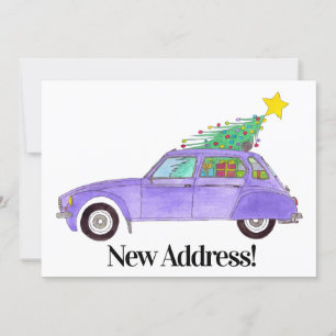 Convite Carro Roxo de Novo Endereço com Presentes