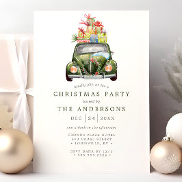 Convite Carro Verde Antigo Aquarela Retro Festa de Natal