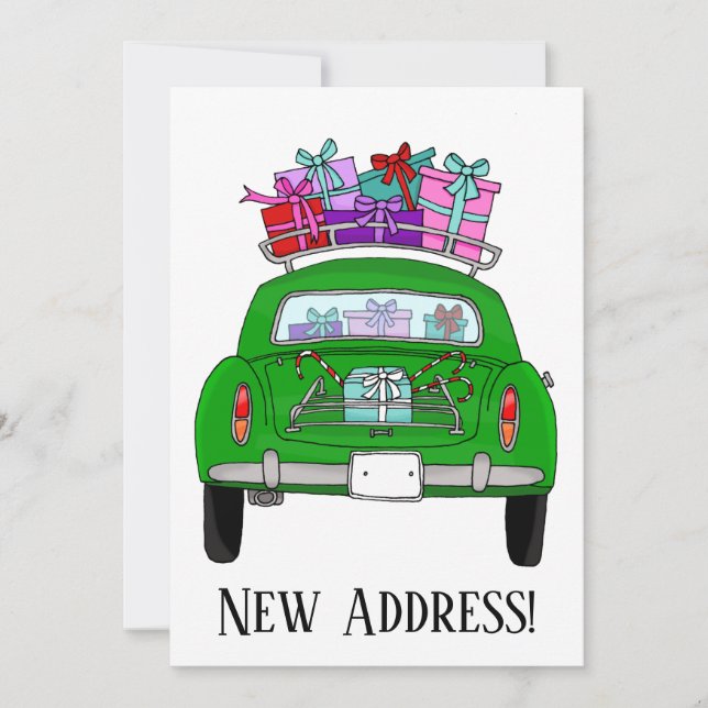 Convite Carro Verde de Novo Endereço com presentes de Nata (Frente)