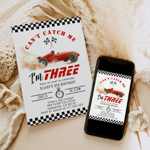 Convite Carro vermelho não me pega aniversário de 3 anos