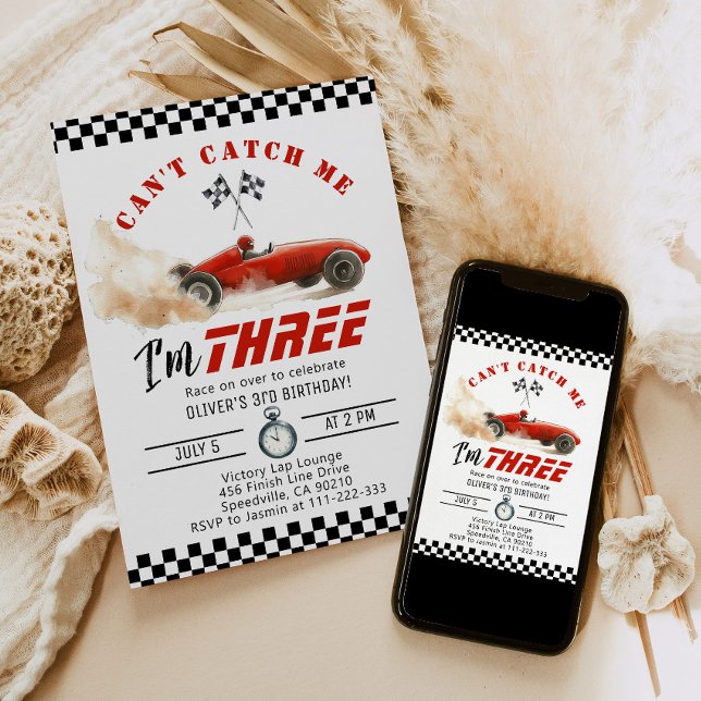 Convite Carro vermelho não me pega aniversário de 3 anos (Criador carregado)