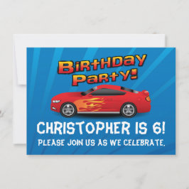 Convite Carro Vermelho Quente Chama Festa de aniversário M