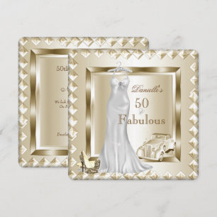 Convite Carro vintage Dourado de Deco Fabuloso 50 Creme