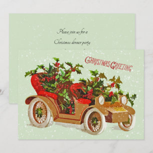 Convite Carro vintage Feliz de Natal Holly Sage