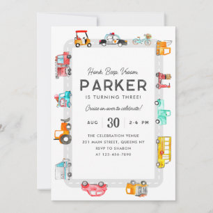 Convite Carros Caminhões Transporte de Crianças