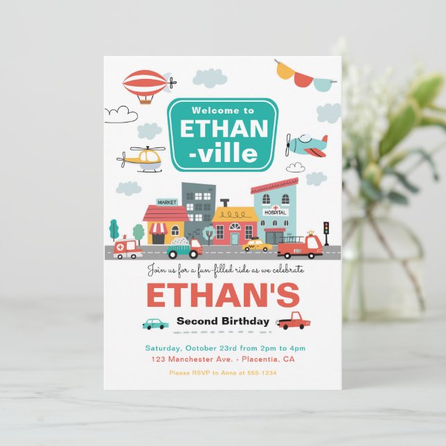 Convite Carros e Caminhões - festa de aniversário de trans (Em pé/Frente)