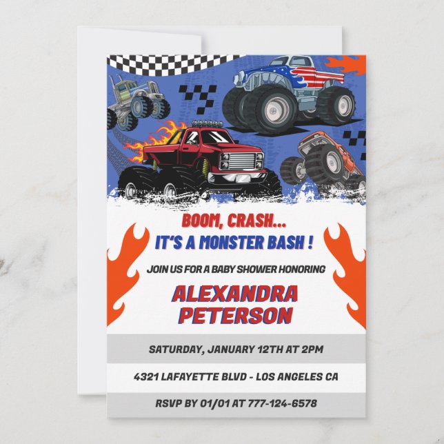 Convite Carros e caminhões gravidez bebê Acidente aéreo (Frente)