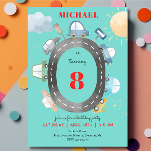 Convite Carros e veículos no aniversário do garoto da estr
