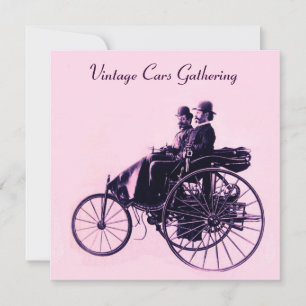 Convite Carros vintage, roxo rosa
