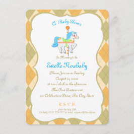 Convite Carrossel Cavalo Laranja Gênero Chá de fraldas neu