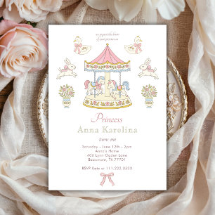 Convite Carrossel de Cisnes da Princesa Fofa Aniversário d