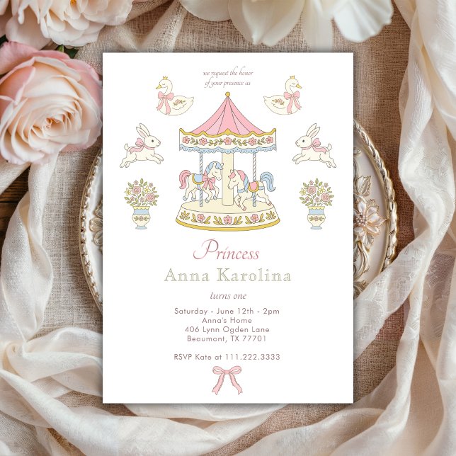 Convite Carrossel de Cisnes da Princesa Fofa Aniversário d (Criador carregado)