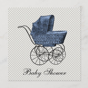 Convite Carruagem Azul Vintage Pram Baby Boy Chá