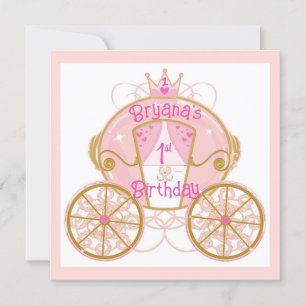 Convite Carruagem da Princesa Real Rosa Festa de 1º Aniver