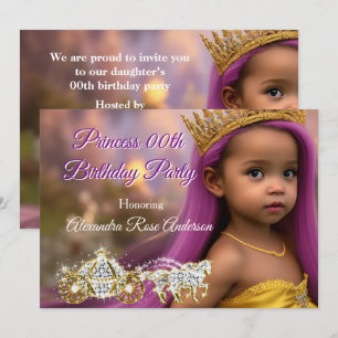 Convite Carruagem de Aniversário de Meninas Princesas roxo