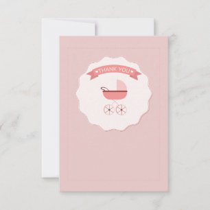 Convite Carruagem De Bebê Rosa Obrigado Notecard
