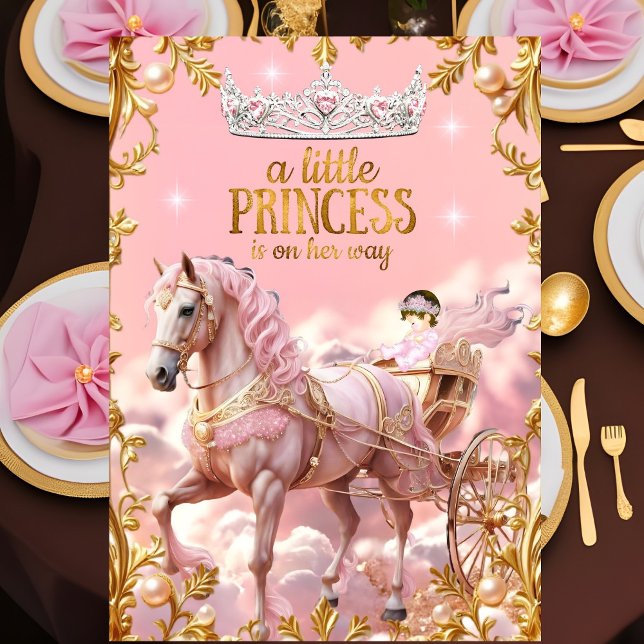Convite Carruagem de Cavalos para Chás de Bebê da Princesa (Criador carregado)