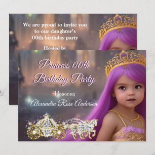 Convite Carruagem de festa de aniversário da princesa roxo