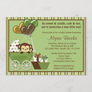 Convite Carruagem de macacos v1 Green Baby Shower Invances