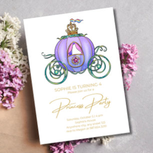 Convite Carruagem de Princesa Aniversário Conto de Fadas M