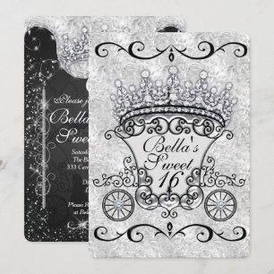Convite Carruagem de Princesa com Desenho Elegante Preto e