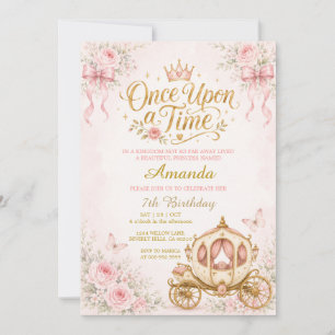 Convite Carruagem de Princesa Rosa Aniversário de Meninas