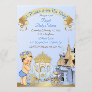 Convite Carruagem do Castelo do Príncipe Real Azul Dourado