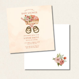 Convite Carruagem Floral Chá de fraldas Quadrado