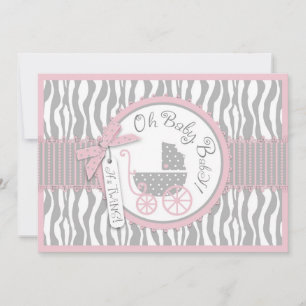 Convite Carruagem para bebês, impressão zebra, Chá de f