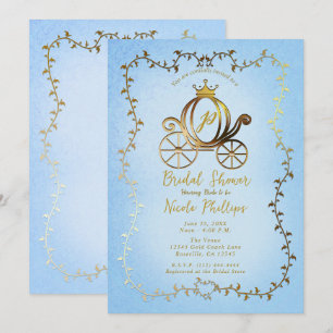 Convite Carruagem Princesa Dourada Conto Azul Casamento 