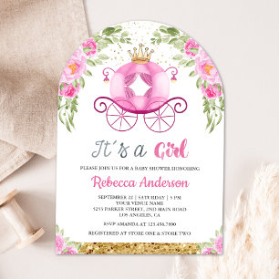Convite Carruagem Princesa Floral Rosa Chás de Bebê