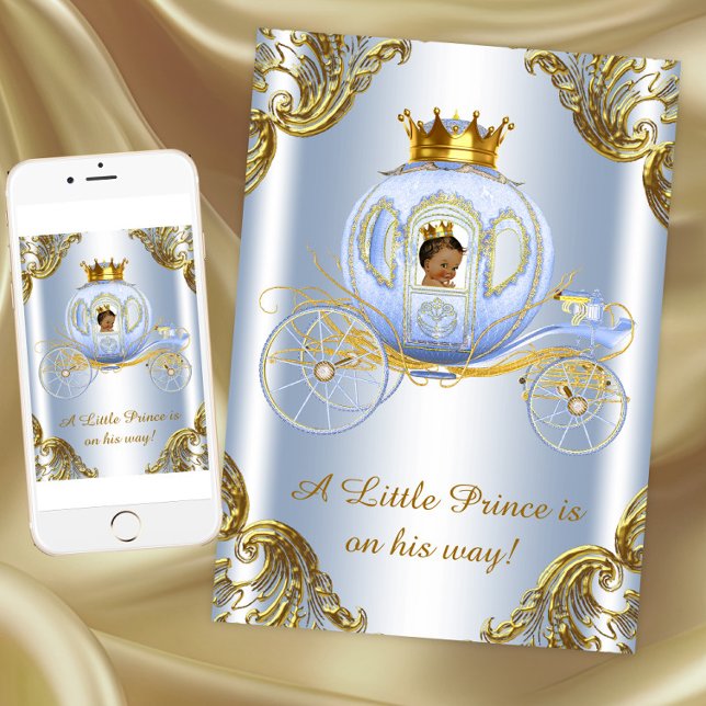 Convite Carruagem Real Príncipe Étnico Chás de Bebê Prínci (Prince Royal Baby Shower Invitation. Instant download and printed invitations available.)