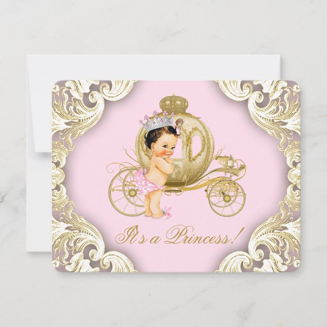 Convite Carruagem Rosa e Dourada Churrasco Real Princesa B (Frente)