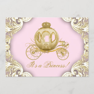 Convite Carruagem Rosa e Dourada Churrasco Real Princesa B
