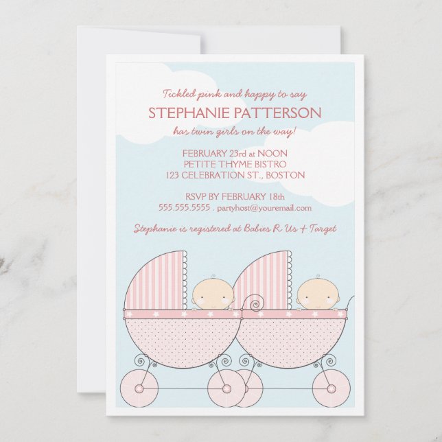 Convite Carruagem Rosa  Feliz Chá de fraldas (Frente)