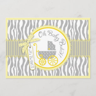Convite Carruagem TWIN Baby, Zebra Print Yellow Chá de fr