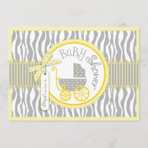 Convite Carruagem TWIN Baby, Zebra Print Yellow Chá de fr